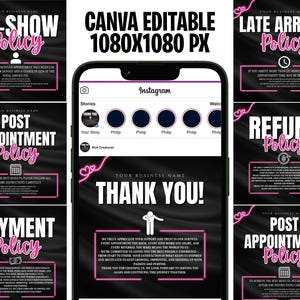 Lash Tech booking Policy Instagram Template Terms And Conditions Template, Payment refund Cancellation Policy, Booking Policy Canva Template
