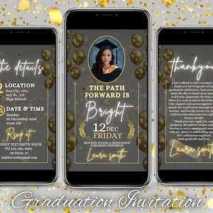 Digital Graduation Party Invitation, Animated Gold College Announcement Invite, She Did It High School Evite, Self Editable Template eCard
