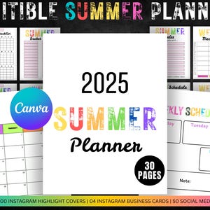 Printable Editable SUMMER 2025 Planner Bundle | Summer Calendar | Summer Checklist | Summer Chore Chart | Summer Planner | Chore Chart Kids