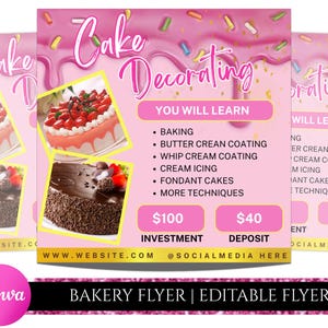 Bakery Flyer Editable Canva Template , Sweet Treats Flyer, Bake Sale Flyer, Bake Shop Flyer, Pastry Flyer, Cake Business Flyer Canva Design