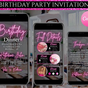 Digital Birthday Dinner invitation, Birthday Dinner, Digital Birthday Party Invite, Editable Template, Text, Birthday Party, text evite invi