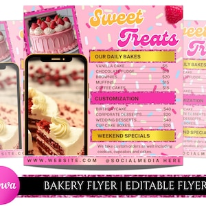 Bakery Flyer Editable Canva Template , Sweet Treats Flyer, Bake Sale Flyer, Bake Shop Flyer, Pastry Flyer, Cake Business Flyer Canva Design