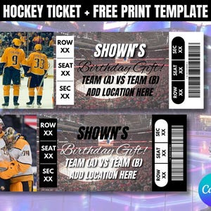 Hockey Ticket verjaardagsuitnodiging afdrukbare sjabloon, bewerkbare verjaardagsuitnodiging, verjaardagsfeestje hockey thema, verjaardagsuitnodiging, canvas