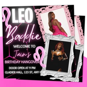 Pink Leo Birthday Flyer, Birthday Szn Flyer, Leo Invitation Flyer, Leo Birthday Event, Social Media Flyer, Premade Flyer Template