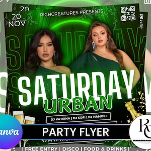 Saturday Night Party Flyer, Night Club Event Invite Flyer, Club DJ Flyer, Happy Hour Flyer, Premade Instagram Post DIY Flyer Template Design