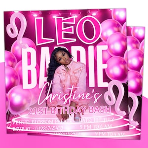 Pink Leo Birthday Flyer, Birthday Szn Flyer, Leo Invitation Flyer, Leo Birthday Event, Social Media Flyer, Premade Flyer Template