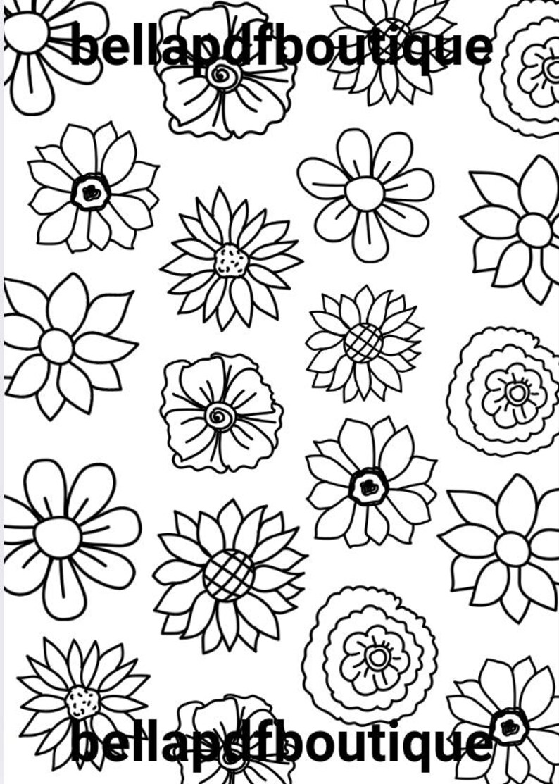 Set of 4 - Flower/plant Themed Coloring Pages - Etsy