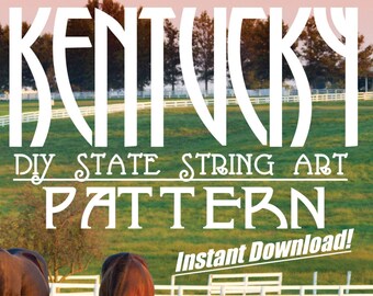 Kentucky - DIY State String Art Pattern  - 12" x 5" - Hearts & Stars included!