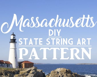 Massachusetts - DIY State String Art Pattern - 11" x 7" - Hearts & Stars included