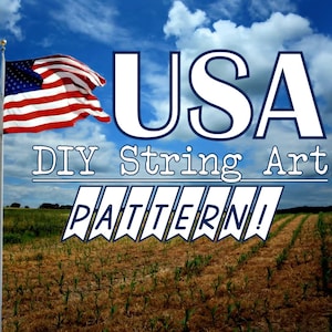 USA - DIY State String Art Pattern - 11&quot; x 8.5&quot; - Hearts & Stars included