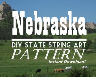 Nebraska - DIY State String Art Pattern - 11.5" x 5" - Hearts & Stars included