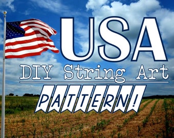 USA - DIY State String Art Pattern - 11" x 8.5" - Hearts & Stars included