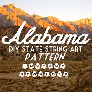 Alabama - DIY State String Art Pattern - 7&quot; x 11&quot; - Hearts & Stars included