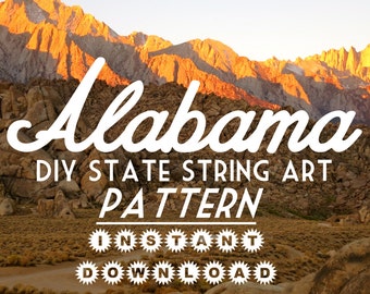 Alabama - Patrón DIY State String Art - 7" x 11" - Corazones y estrellas incluidos