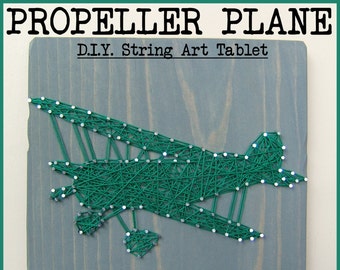 DIY String Art Pattern - Propeller Plane - 10" x 6"