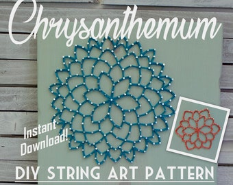 Chrysanthème String Art Pattern - 8 "x 8" - contour ou silhouette de pétale de fleur