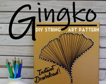 Gingko Leaf String Art Pattern  - 10" x 8" - Ginkgo Fan Leaf Style