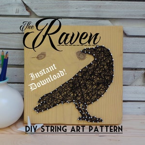 Raven String Art Pattern 8 x 8 Raven Silhouette image 1