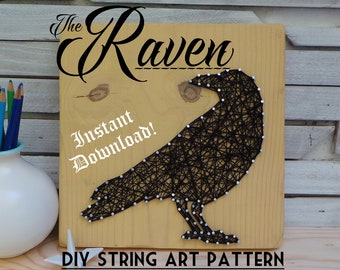 Raven String Art Pattern  - 8" x 8" - Raven Silhouette