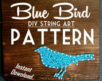 String Art Pattern - Set of 2 - Blue Bird Silhouette Downloadable PDF