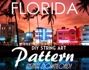 Florida - Patrón DIY State String Art - 10" x 9.5" - Corazones y estrellas incluidos