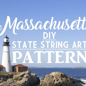 Massachusetts - DIY State String Art Pattern - 11&quot; x 7&quot; - Hearts & Stars included