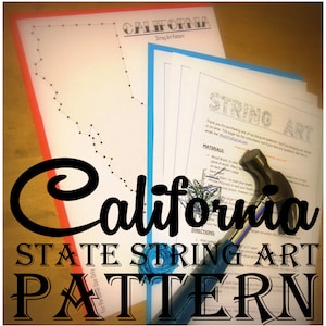 California - DIY State String Art Pattern - 10&quot; x 8&quot; Hearts & Stars included