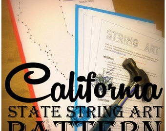 California - DIY State String Art Pattern - 10" x 8" Hearts & Stars included