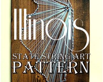 Illinois - DIY State String Art Pattern - 10.5" x 6" - Hearts & Stars included