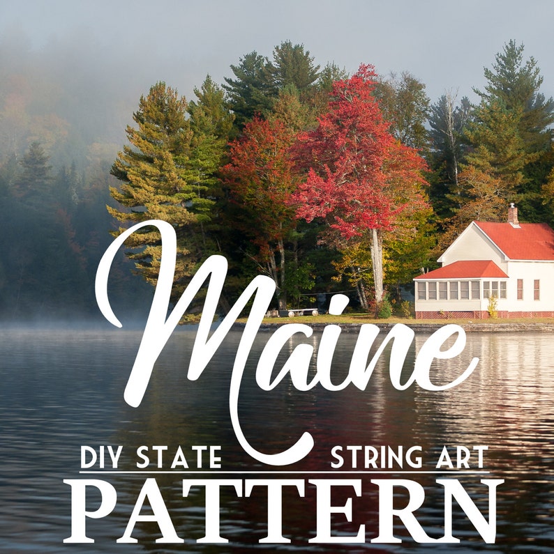 Maine DIY State String Art Pattern 8 x 12 Hearts & Stars included image 1