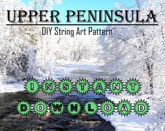 Upper Peninsula - DIY State String Art Pattern - 12.5" x 6.5" - Hearts & Stars included