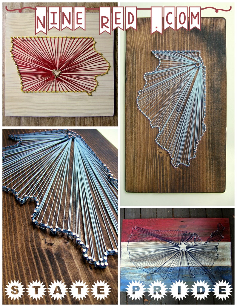 Illinois DIY State String Art Pattern 10.5 x 6 Hearts & Stars included image 4