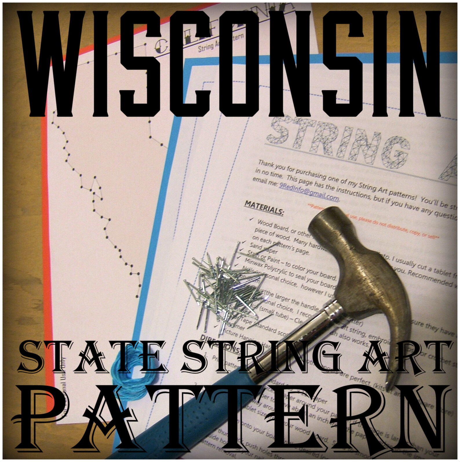 WISCONSIN - DIY State String Art Pattern - 8.5