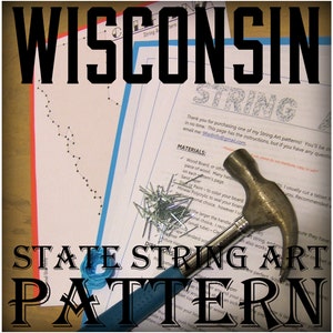 WISCONSIN - DIY State String Art Pattern - 8.5&quot; x 9.5&quot; - Hearts & Stars included