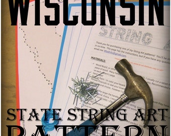 WISCONSIN - DIY State String Art Pattern - 8.5" x 9.5" - Hearts & Stars included