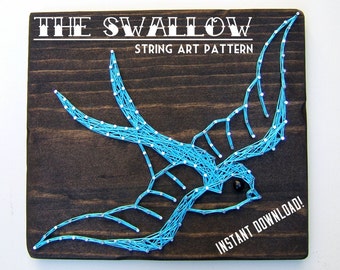 String Art Pattern - Vintage Swallow Tattoo - 8.5" x 13"