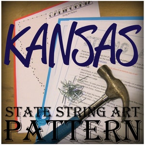 KANSAS - DIY State String Art Pattern - 10&quot; x 5.5&quot; - Hearts & Stars included