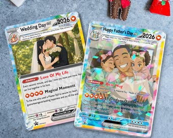 Custom Pokemon Anniversary Card, Custom Birthday Photo Art Card, Couple Wedding Anniversary Photo to Holo Card, Birthday Gift, Gift For Him