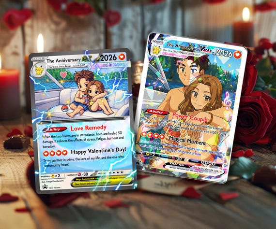 Personalized Pokemon Valentine’s Day Card, Custom Photo Anime Card, Valentines Gifts for Boyfriend, Anniversary Gifts, Gift for Him/Her