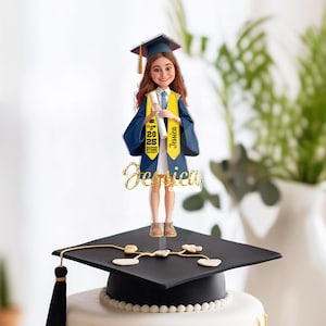 Regalos de graduación personalizados, adorno para tarta de graduación con cara personalizada, adorno para tarta de chicas de la promoción 2025, felicitaciones por la graduación, regalos para graduados de 2025