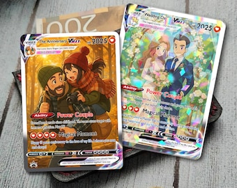 パーソナライズされたポケモン記念日カード、カスタム写真アニメウェディングカード、記念日のギフト、彼へのギフト、彼女へのギフト、カップル向けのカスタムカード