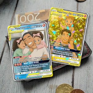 Tarjeta de Pokémon personalizada para el Día del Padre, tarjeta con foto personalizada, el mejor regalo para papá, regalo para el Día del Padre de parte de los niños, regalo para papá primerizo
