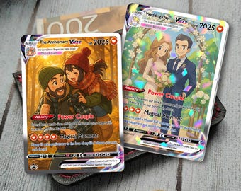 Tarjeta de aniversario de Pokémon personalizada, tarjeta de boda de anime con foto personalizada, regalo de aniversario, regalo para él, regalo para ella, tarjeta personalizada para pareja