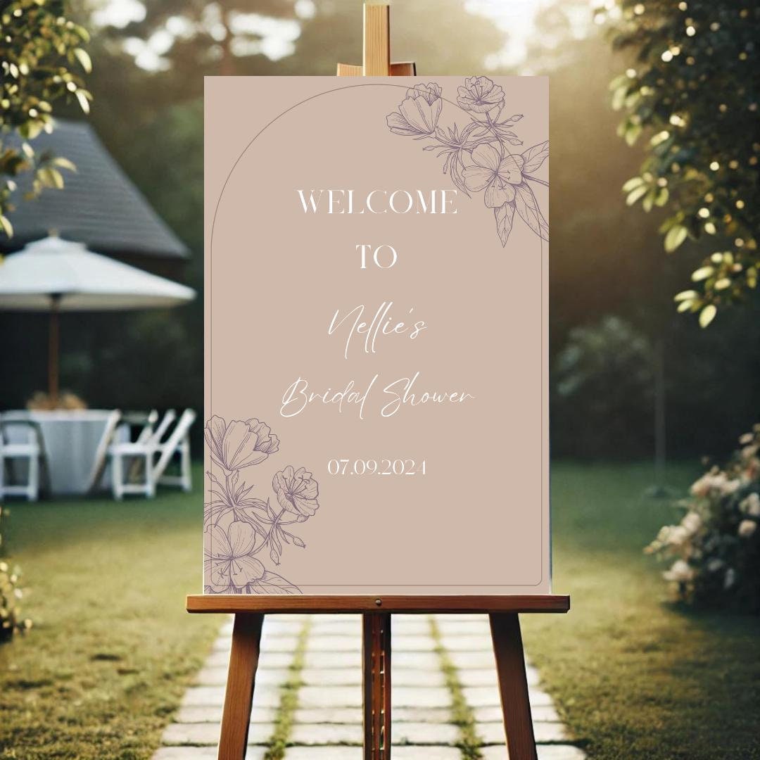 Portrait Neutral Floral Bridal Shower Sign Template, Simple Elegant ...