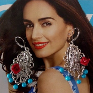 Virgen de Guadalupe/Santísima Madre/Pendientes Virgen María/Nuestra Señora de Guadalupe/Pendientes Mexicanos/Joyería Religiosa/Pendientes Guadalupe/Mexicanos