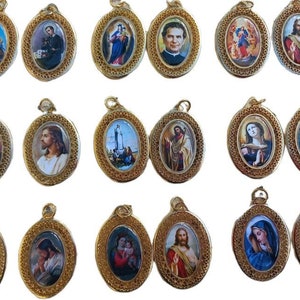 Gran Medalla Colgante Virgen o Santa Colgante Católico Charm Favor Colgante Regalo Religioso de Doble Cara María Auxiliadora Señora de los Dolores