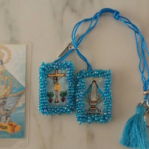 Escapulario/Skapular Armband/Blaue Perlen Skapulier/Escapulario Bordado/Religiöses Geschenk/Schutz Armband/Virgen de Zapopan/Mexikanischer Schmuck