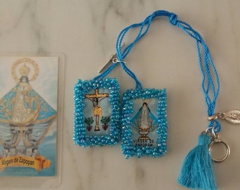 Escapulario/Scapular Bracelet/Blue Beaded Scapular/Escapulario Bordado/Religious Gift/Protection Bracelet/Virgen de Zapopan/Mexican Jewelry