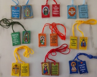 10 piece set/Virgen de Guadalupe and Santo Scapulars/Colorful Scapulars/Mexican Scapulars