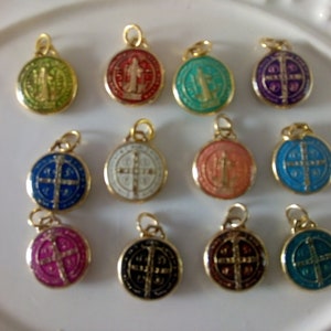 Set of 12 multicolored Saint Benedict Medals Catholic Medals San Benito Favors Gifts Religious St. Benedict Charms Resin Colored Charms